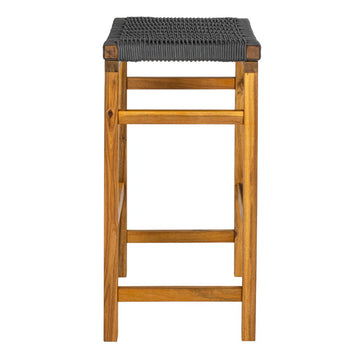 Armand 30" Modern Coastal Backless Acacia Wood Outdoor Bar Stool with Woven Rope Seat